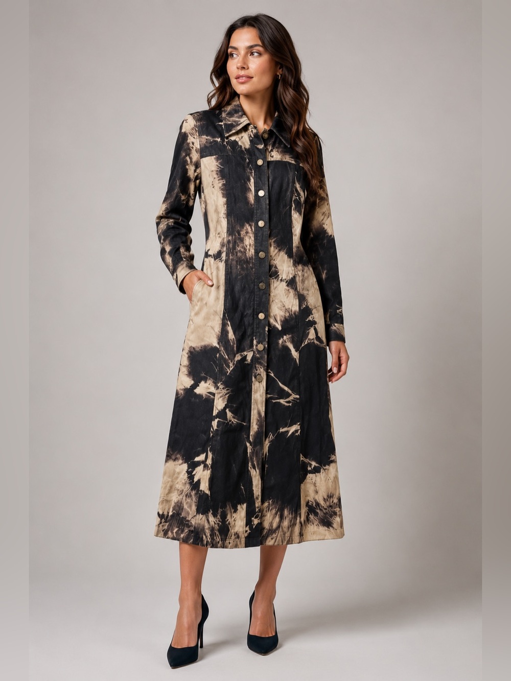 ! CELINE TIE DYE DENIM SHIRT midi DRESS